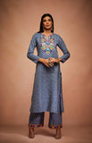 Load image into Gallery viewer, Blue Mirror and Sequins A Line Set with Dupatta