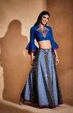 Load image into Gallery viewer, Blue &amp; Black Mirror and Sequins Skirt &amp; Jacket Top