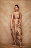Load image into Gallery viewer, Antique Gold Chanderi Silk Gota Crop Top