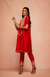 Load image into Gallery viewer, Red Chanderi Silk Gota Pencil Pants