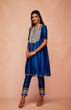 Load image into Gallery viewer, Royal Blue Chanderi Silk Gota Pencil Pants