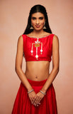 Load image into Gallery viewer, Red Chanderi Silk Gota Crop Top